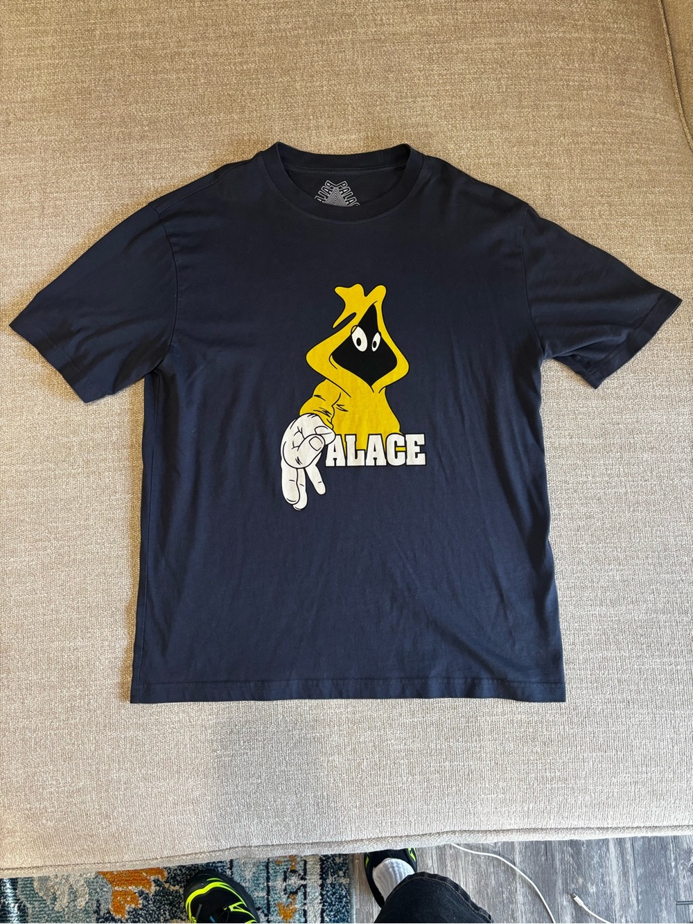 PALACE Black Tee with Yellow Hooded Character Graphic